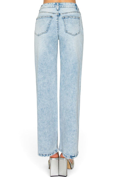 SaltTree Wax Jean mid-rise wide leg jeans in medium blue snow wash denim with a classic five-pocket back view
