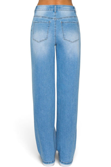 SaltTree Wax Jean mid-rise straight leg jeans in medium blue comfort-stretch denim with back pocket detailing