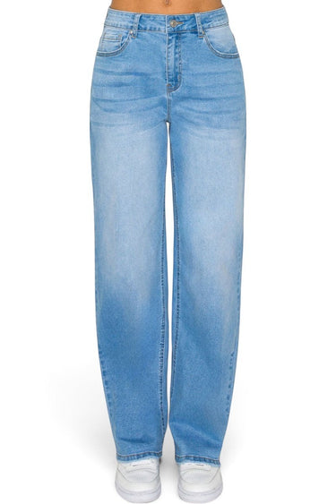 SaltTree Wax Jean mid-rise straight-leg jeans in medium blue comfort-stretch denim with subtle abrasion detailing.