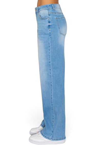 SaltTree Wax Jean mid-rise straight-leg jeans in medium blue comfort-stretch denim with subtle abrasion detail