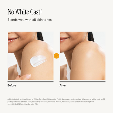 No white cast — blends well with all skin tones, before and after