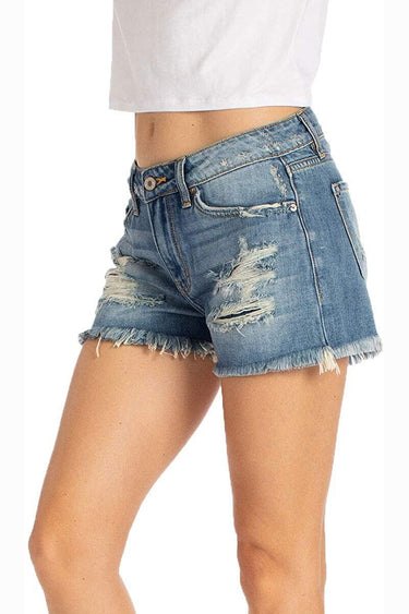 Kancan - Women's Mid Rise Distressed Denim Shorts - KC8377-SaltTree
